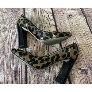 Cole Haan Leopard Print Cow Fur Pointed Toe Pumps Block Heels US Size 8.5